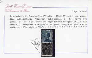 1924 - 25 cent. Piperno (6), gomma ... 