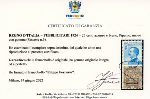 1924 - 25 cent. Piperno (6), gomma ... 