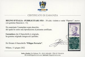 1924 - 50 cent. Piperno (13), ... 