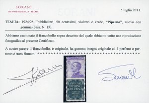 1924 - 50 cent. Piperno (13), ... 