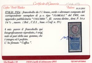 1924 - 1 lira Columbia (19), ... 