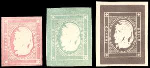 1861 - Saggi Perrin, tre esemplari di colori ... 