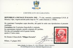 1943 - 75 cent. soprastampa G.N.R. ... 