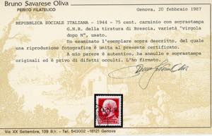 1943 - 75 cent. soprastampa G.N.R. ... 