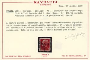 1943 - 75 cent. soprastampa G.N.R. ... 