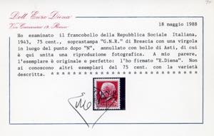 1943 - 75 cent. soprastampa G.N.R. ... 