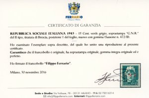 1943 - 15 cent. soprastampa G.N.R. ... 