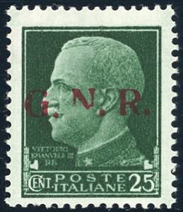 1943 - 25 cent., soprastampa G.N.R. di ... 