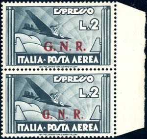 1943 - 2 lire ardesia, soprastampa G.N.R. di ... 