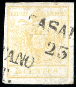 1850 - 5 cent. giallo limone verdastro (1b), ... 