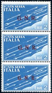 1943 - 2 lire azzurro, soprastampa G.N.R. di ... 