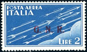 1943 - 2 lire azzurro, soprastampa G.N.R. di ... 