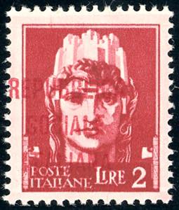 1944 - 2 lire, soprastampa fortemente ... 