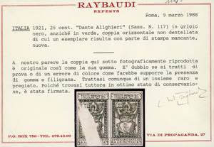 1921 - 25 cent. nero Dante, errore ... 