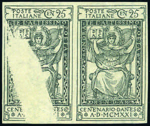 1921 - 25 cent. nero Dante, errore di ... 