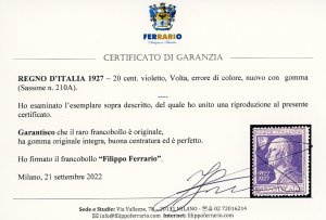 1927 - 20 cent. Volta violetto, ... 