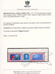 1933 - 5,25 + 19,75 lire Trittico ... 