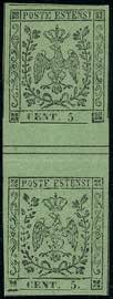 1855 - 5 cent. verde oliva (8), coppia ... 
