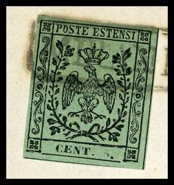 1857 - 5 cent. verde oliva, errore ... 