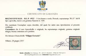 1922 - 1 lira soprastampa BLP del ... 