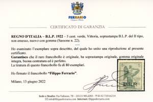 1922 - 5 cent. Vittoria, ... 