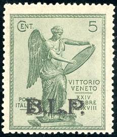 1922 - 5 cent. Vittoria, soprastampa B.L.P. ... 