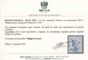 1922 - 25 cent. Vittoria, ... 