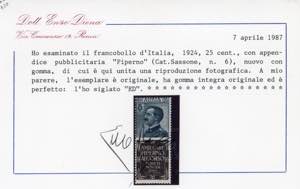 1924 - 25 cent. Piperno (6), gomma ... 