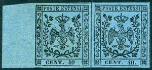 1854 - 40 cent. azzurro scuro (10), coppia ... 