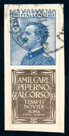 1924 - 25 cent. Piperno (6), perfetto, usato ... 