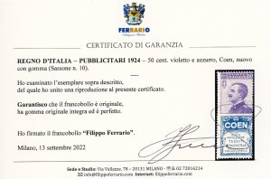 1924 - 50 cent. Coen (10), gomma ... 