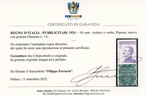 1924 - 50 cent. Piperno (13), ... 