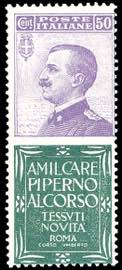 1924 - 50 cent. Piperno (13), gomma ... 