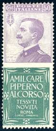 1924 - 50 cent. Piperno (13), nuovo, gomma ... 