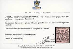 1853 - 9 cent. violetto grigio, ... 