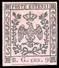 1853 - 9 cent. violetto grigio, lettere B.G. ... 