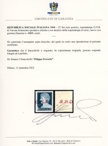 1944 - 25 lire soprastampa G.N.R. ... 