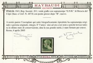 1943 - 20 lire soprastampa G.N.R. ... 