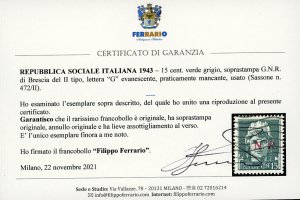 1943 - 15 cent. sopratsampa G.N.R. ... 