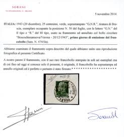 1943 - 25 cent. soprastampa G.N.R. ... 