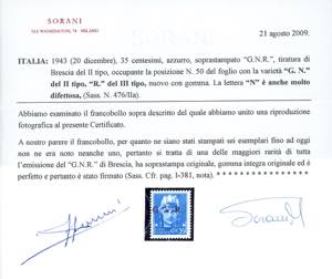 1943 - 35 cent. soprastampa G.N.R. ... 