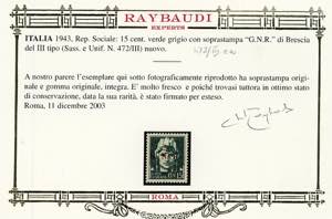 1943 - 15 cent. soprastampa G.N.R. ... 