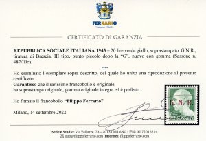 1943 - 20 lire soprastampa G.N.R. ... 