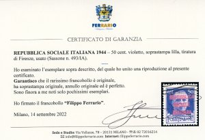 1944 - 50 cent. soprastampa lilla, ... 