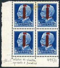 1944 - 1,25 lire blocco di quattro, tiratura ... 