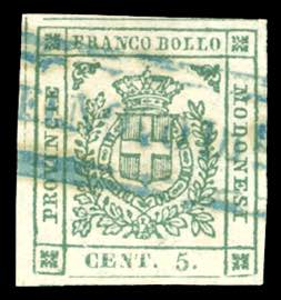 1859 - 5 cent. Verde (12), usato, perfetto. ... 