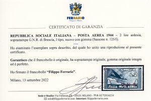 1943 - 2 lire ardesia soprastampa ... 