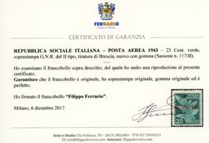 1943 - 25 cent. soprastampa G.N.R. ... 