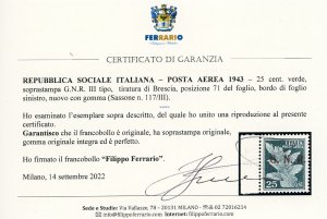 1943 - 25 cent. soprastampa G.N.R. ... 