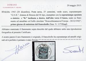 1943 - 25 cent. soprastampa G.N.R. ... 